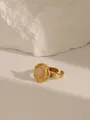 Macro detail of 18K gold plated ring featuring pink stone inlay and adjustable band - Style 4 Rose Quartz (W697)