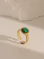 Detailed view of an 18K gold plated ring with a green malachite stone and scalloped band - Style 1 Turquoise (W723)