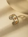 Verstellbarer zweifarbiger Edelstahlring mit goldenen Stern Mond Herz Anhängern - Einstellbar Offen / Gold Silber Zweifarbig Stern Mond Hohl Stil