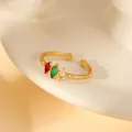 Macro view of adjustable gold ring with three colored marquise-cut stones and texture - Tricolor Marquise Gemstone Textured Ring (W1494-2)