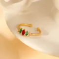 Detail of adjustable gold-plated ring with hammer texture and colorful zircon stones - Five-Color Marquise Gemstone Open Ring (W1494-3)