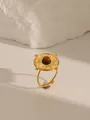 18K gold-plated stainless steel ring with sunburst design and brown tiger eye stone - Style 2 Tiger Eye (W694)