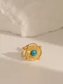 18K gold plated stainless steel ring featuring round turquoise stone and sunburst pattern - Style 3 Turquoise Blue (W694)