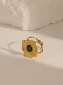 18K gold plated stainless steel sunburst ring with a round green malachite stone - Style 4 Turquoise (W694)