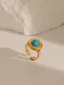 Adjustable 18K gold plated stainless steel ring with oval blue turquoise inlay - Style 1 Turquoise Blue (W697)