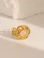 18k gold plated stainless steel open ring featuring a round pink gemstone inlay - Adjustable Open / Openwork Intertwined Style (W707) / Rose Quartz Color