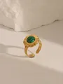 18K gold plated stainless steel open ring featuring a geometric green turquoise stone - Style 2 Turquoise (W697)