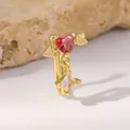 Golden heart arrow belly ring with red heart zircon and clear square drop stone charm - Red Heart Arrow Style (DQW099 Heart) / Gold