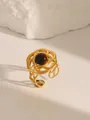 Adjustable 18k gold plated stainless steel ring with brown stone and floral hollow design - Adjustable Open / Openwork Intertwined Style (W707) / Tiger Eye