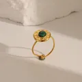 18k gold plated stainless steel ring featuring malachite stone and hammered texture - Adjustable Open / Hammered Double Bead Style (W708) / Turquoise