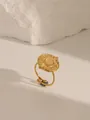 18k gold plated stainless steel open ring featuring a retro sunburst turquoise inlay - Adjustable Open / Sunburst Disc Bead Style (W709) / Rose Quartz Color