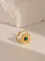 Adjustable 18k gold-plated ring with sunburst shield and green malachite stone - Adjustable Open / Sunburst Disc Bead Style (W709) / Turquoise