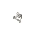 Macro view of silver irregular liquid metal ring featuring a hollow water drop design - Slit