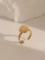 Adjustable 18k gold plated stainless steel ring with an oval pink turquoise stone - Adjustable Open / Beaded Oval Style (W710) / Rose Quartz Color