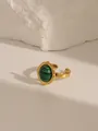 Vintage 18k gold plated open ring featuring an oval malachite stone inlay for women - Adjustable Open / Beaded Oval Style (W710) / Turquoise