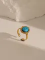 Adjustable 18k gold plated ring featuring a turquoise stone with beaded edge detailing - Adjustable Open / Beaded Oval Style (W710) / Turquoise Blue
