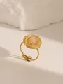 18k gold plated stainless steel open ring featuring a vintage coin with pink stone - Adjustable Open / Medal Bead Style (W711) / Rose Quartz Color