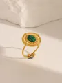 Adjustable 18k gold plated stainless steel ring featuring a green turquoise stone - Adjustable Open / Medal Bead Style (W711) / Turquoise
