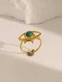 18k gold plated stainless steel ring with green malachite evil eye detail - Adjustable Open / Evil Eye Style (W712) / Turquoise