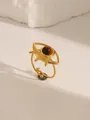 Adjustable 18k gold plated stainless steel ring featuring eye design and tiger eye stone - Adjustable Open / Evil Eye Style (W712) / Tiger Eye