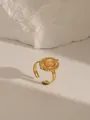18k gold plated open ring featuring a sunburst design with an orange gemstone inlay - Adjustable Open / Sunflower Sunburst Style (W718) / Rose Quartz Color