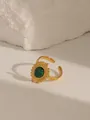 18k gold plated stainless steel open ring featuring a green turquoise oval gemstone - Adjustable Open / Sunflower Sunburst Style (W718) / Turquoise