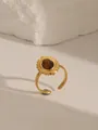 18k gold plated stainless steel open ring featuring a vintage oval brown tiger eye stone - Adjustable Open / Sunflower Sunburst Style (W718) / Tiger Eye