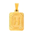 Close-up of a gold-plated rectangular pendant with embossed letter H and radial texture - Letter H