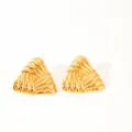 Detail view of triangular gold earrings featuring 3D wave texture and metallic luster - Triangle Style / Gold