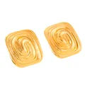 Detail showing 18k gold plated square earrings with textured spiral relief pattern - Spiral Square Style (1-DQ-W-111)