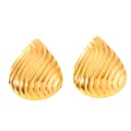 Macro detail of teardrop gold earrings with textured vertical ridges and glossy finish - Water Drop Wavy Design / Gold