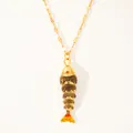 18k gold plated koi fish necklace with gradient enamel pendant and red gemstone - Brown Gradient Fish (2-DQ-W-Fish)