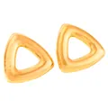 Macro shot of polished gold-plated stainless steel triangle earrings with a hollow design - Hollow Triangle Style (2-DQ-W-111)