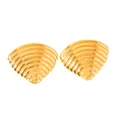 Macro view of gold plated stainless steel fan earrings with textured ripple pattern - Wavy Scallop Style (3--DQ-W-111)