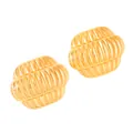 Macro view of ribbed 18k gold plated stainless steel barrel earrings with textured detail - Ribbed Barrel Style (6--DQ-W-111)