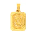 Macro detail of gold-plated square pendant featuring embossed letter Q with sunburst texture - Letter Q