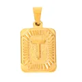 Macro shot of gold-plated stainless steel letter T pendant with textured finish - Letter T