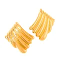 Macro detail of 18k gold plated stainless steel fan shaped earrings with pleated texture - Pleated Scallop Style (10--DQ-W-111)