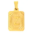Close-up of a gold stainless steel rectangular pendant with embossed letter Z and radial lines - Letter Z