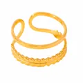 Detail of gold-plated double-layer open ring featuring smooth and textured wavy bands - Double Layer Wheat Style / Gold