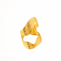 Macro shot of gold plated wave ring showing fine parallel stripes and metallic texture - Wave Stripe Style / Gold
