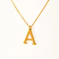 Minimalist 18k gold plated stainless steel necklace with hammered letter A pendant - Letter A
