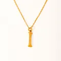 Detail of 18k gold plated letter I pendant with unique vertical textured wood grain finish - Letter I