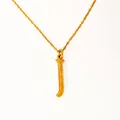 Detail of 18k gold plated stainless steel letter necklace with textured tree bark finish - Letter J
