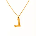 Detail of 18k gold plated letter L pendant with unique wood-like texture on link chain - Letter L