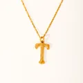 Detailed view of golden T letter pendant with unique bark texture on a delicate chain - Letter S