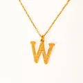 Detail of 18k gold plated letter W pendant with vintage textured finish on thin chain - Letter W