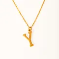 Close-up of golden letter Y pendant with wood-grain texture and delicate cable chain - Letter Y
