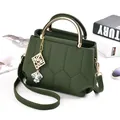 Dark green fashion crossbody bag with litchi texture leather and golden metal handle - Dark Green