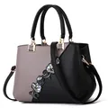 Embroidered grey and black two-tone shoulder bag with floral pattern and golden hardware - Classic / Gray